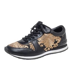 TORY BURCH Black Leather And Brocade Fabric Brielle Sneakers